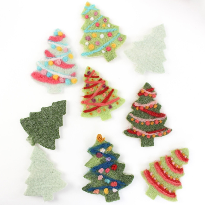 DIY Felt Christmas Trees, Holiday Felting Kit, Felted Tree Ornaments or Garland Craft, Cute, Fun, and Beginner Friendly Needle Felt Project image 4