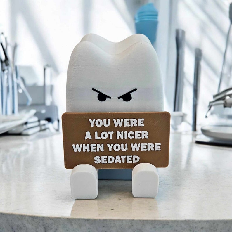 Mean Molar Sarcastic Tooth Figurine Gift For Dentist Funny Office Sign Decor/ Present for Hygienist, Customizable, Unique Sign. image 4