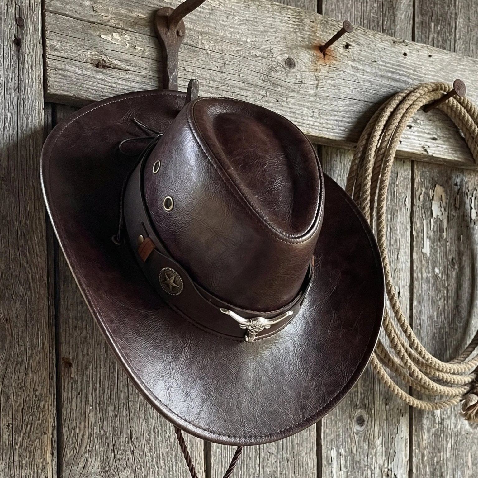 🔥Ranch Hand Authentic Full-Grain Leather Cowboy Hat – Shapeable Brim & Weather-Resistant