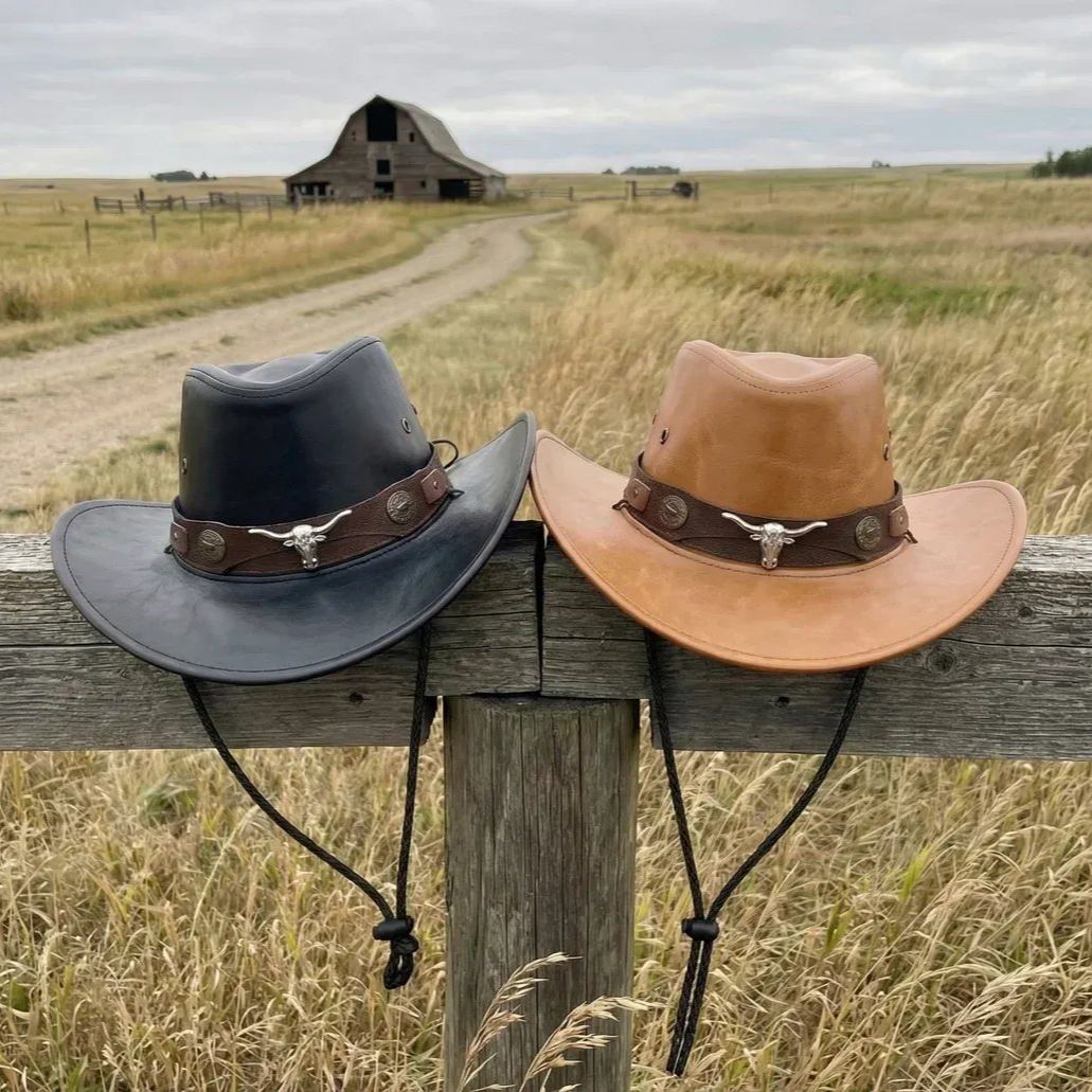 🔥Ranch Hand Authentic Full-Grain Leather Cowboy Hat – Shapeable Brim & Weather-Resistant