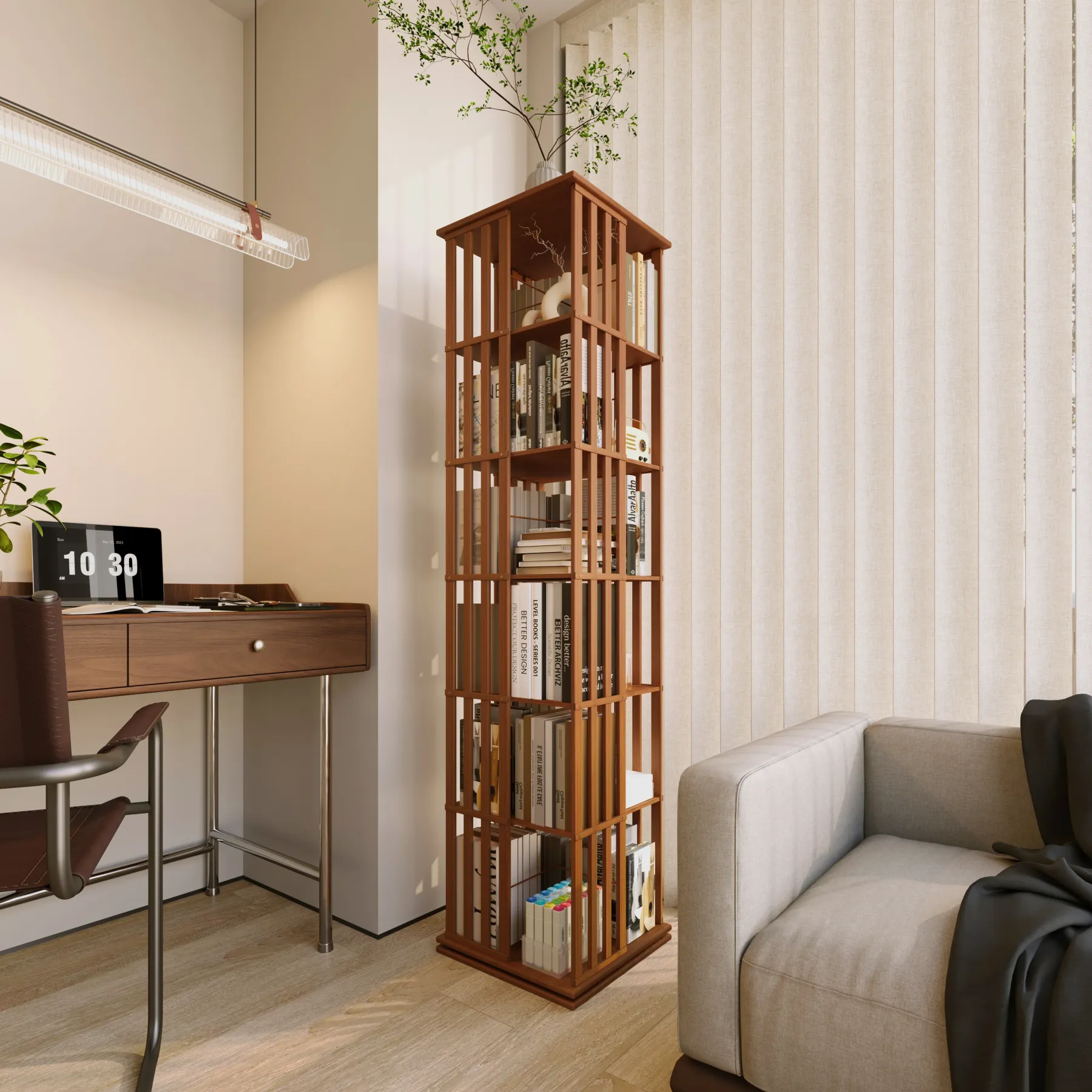 Kylize 360° Rotating Bookshelf with Storage Cabinets