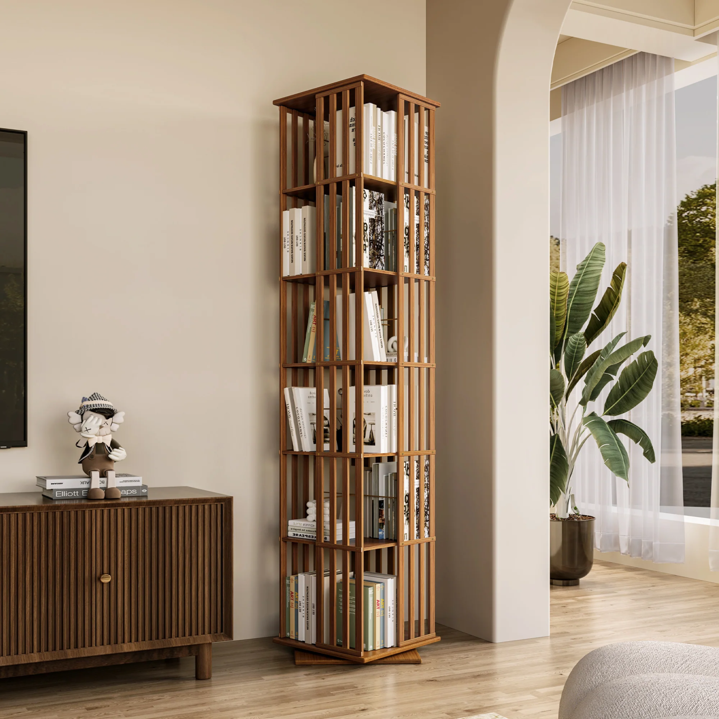 Kylize 360° Rotating Bookshelf with Storage Cabinets