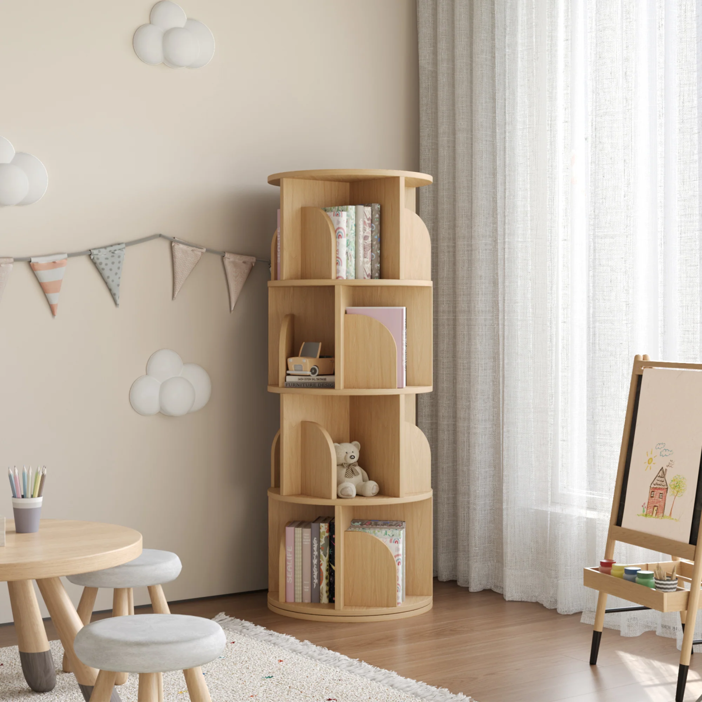   Rotating Bookshelf 360 Degree Storage Rack