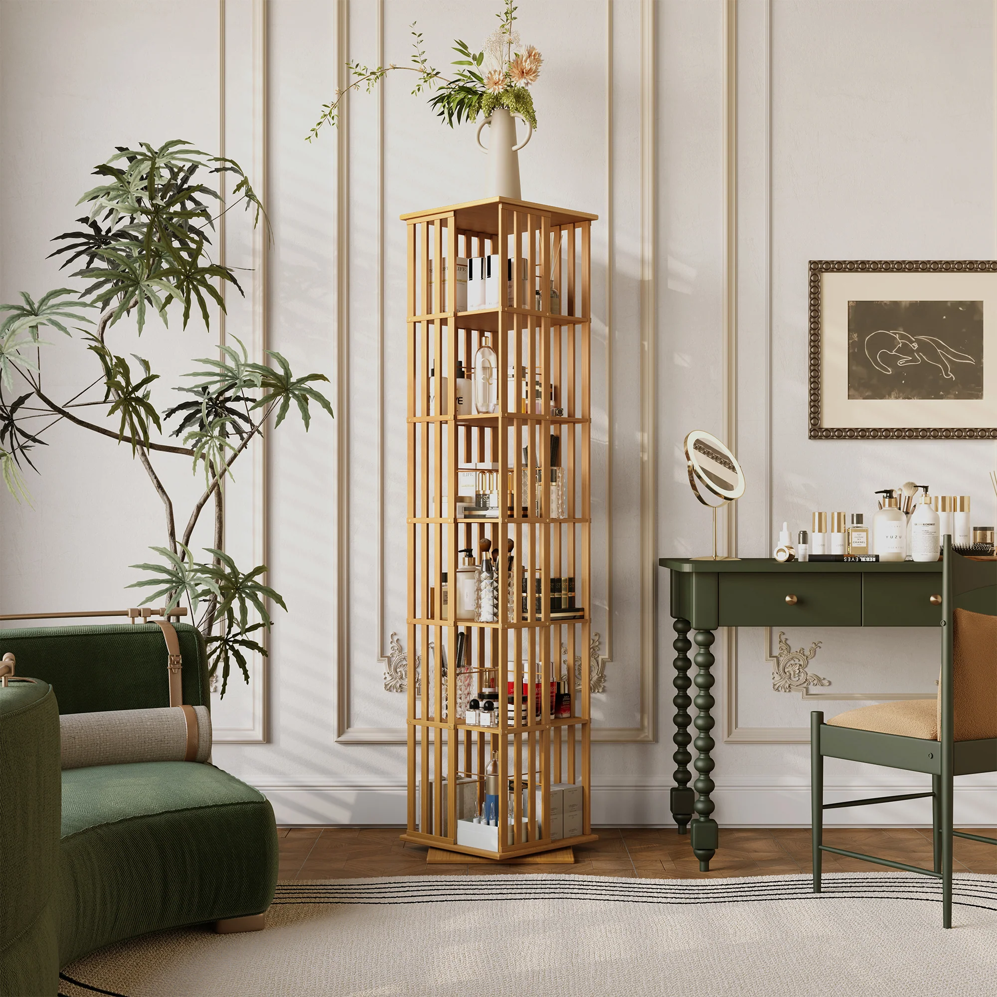 Kylize 360° Rotating Bookshelf with Storage Cabinets