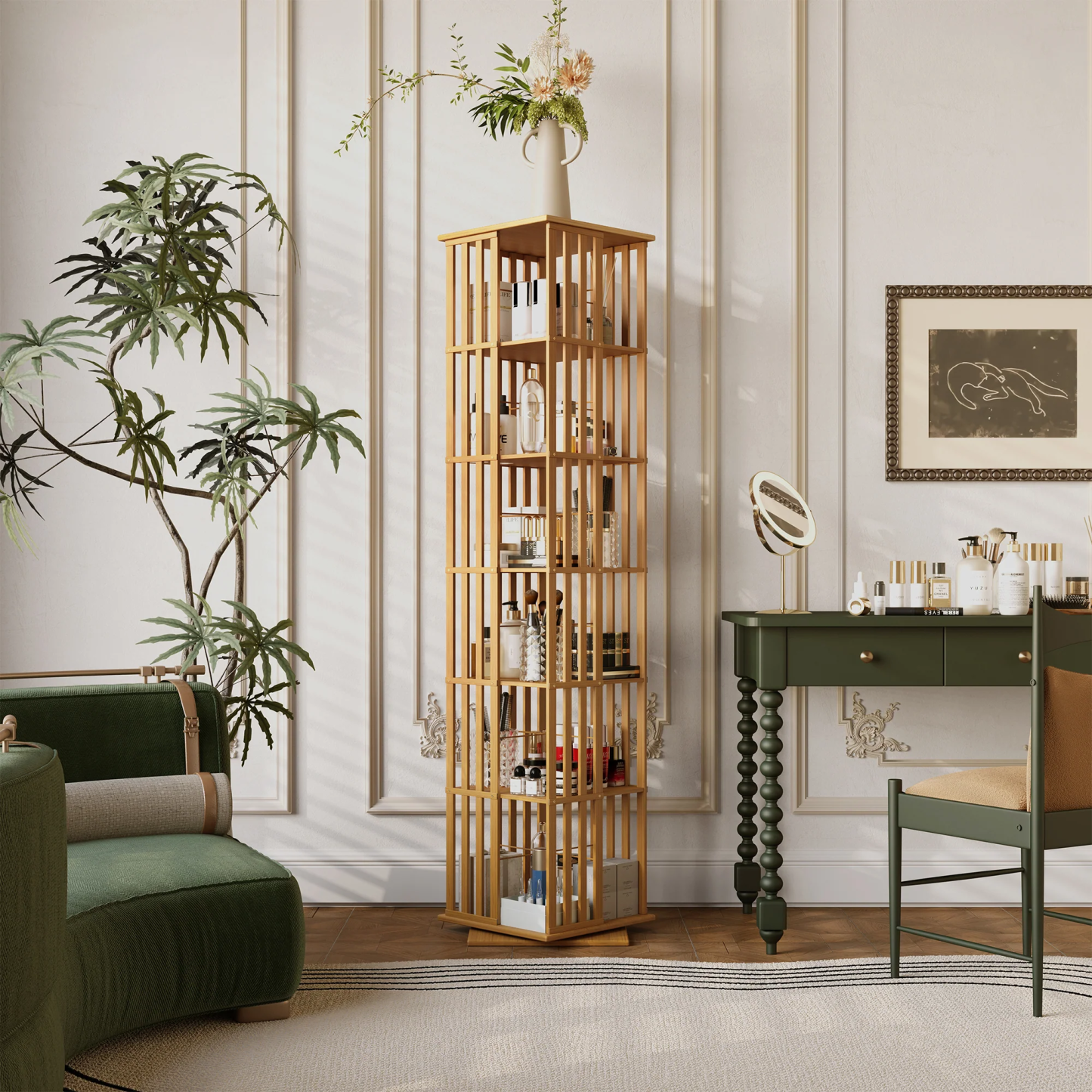 Kylize 360° Rotating Bookshelf with Storage Cabinets