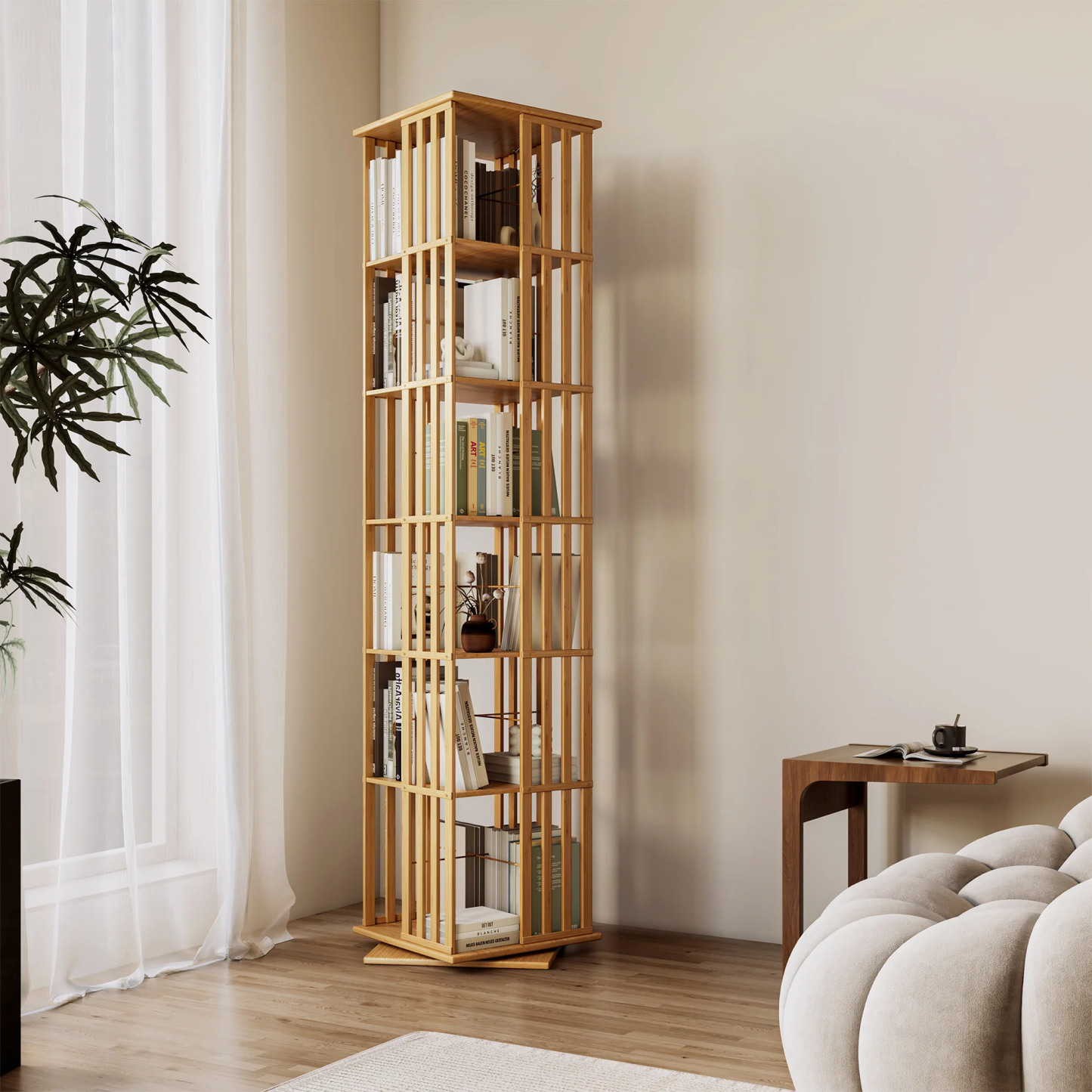 Kylize 360° Rotating Bookshelf with Storage Cabinets