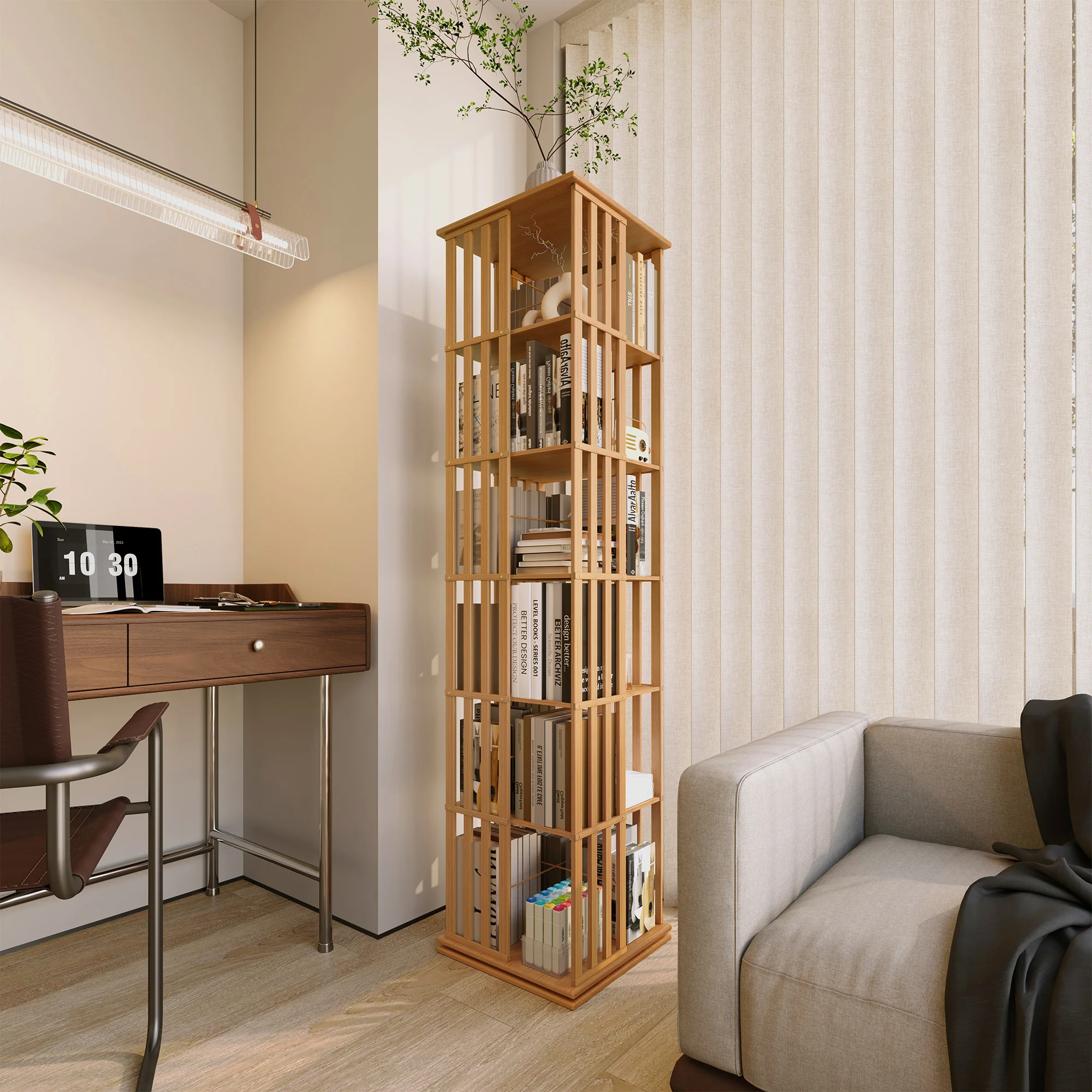 Kylize 360° Rotating Bookshelf with Storage Cabinets
