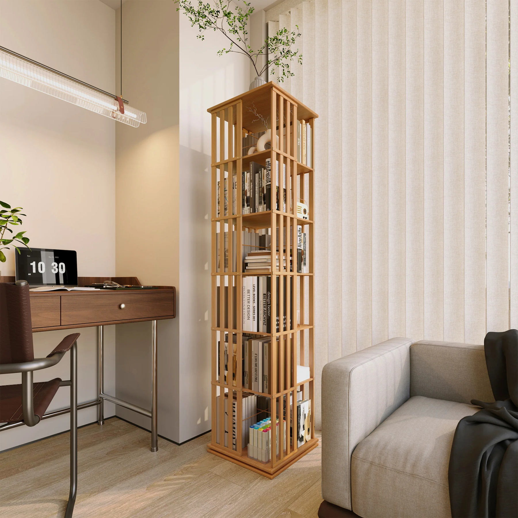 Kylize 360° Rotating Bookshelf with Storage Cabinets