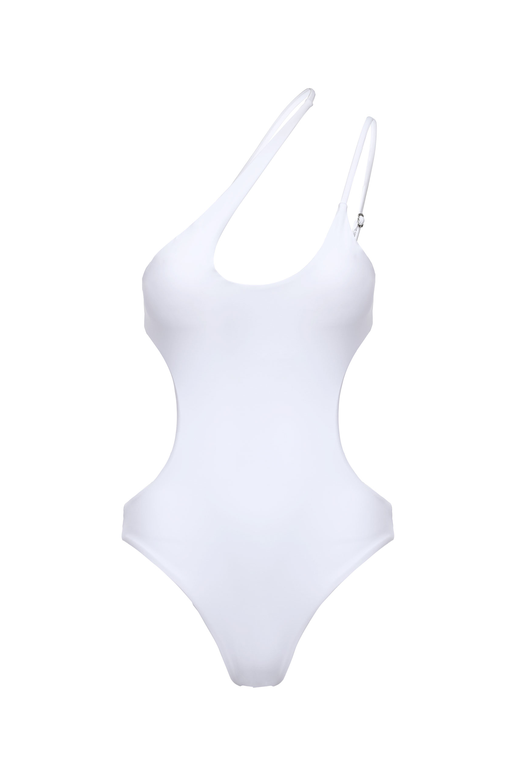 White One Piece High Leg One Shoulder Swimsuit for Women