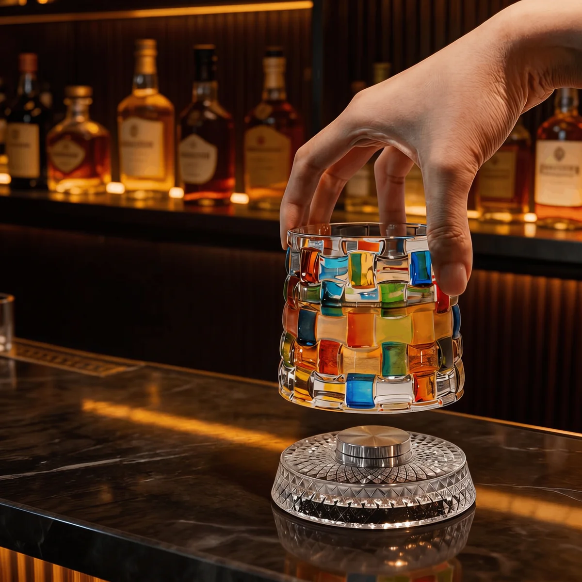 Crystal Rotating Whiskey Glass – 360 Spinning Old Fashioned Tumbler