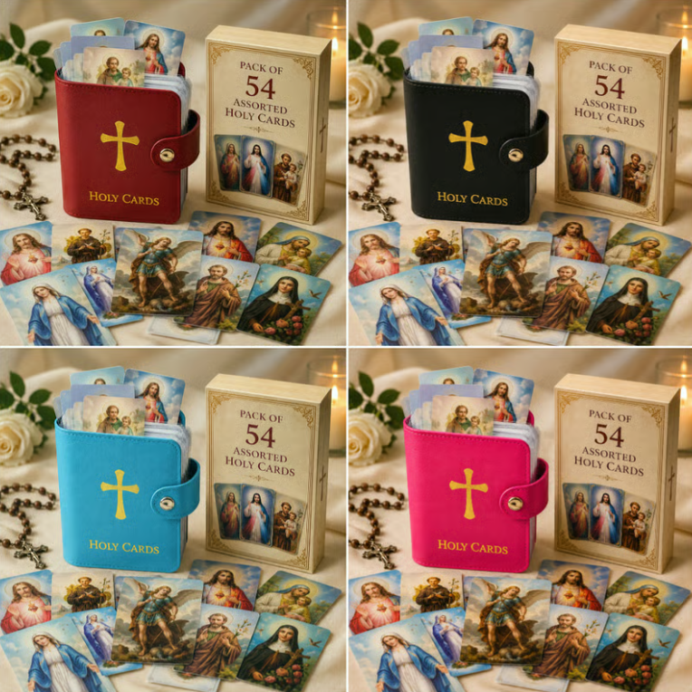 ✝🙏Catholic Faux Leather Holy Card Holder – Pocket Prayer Card Organizer with Snap Closure