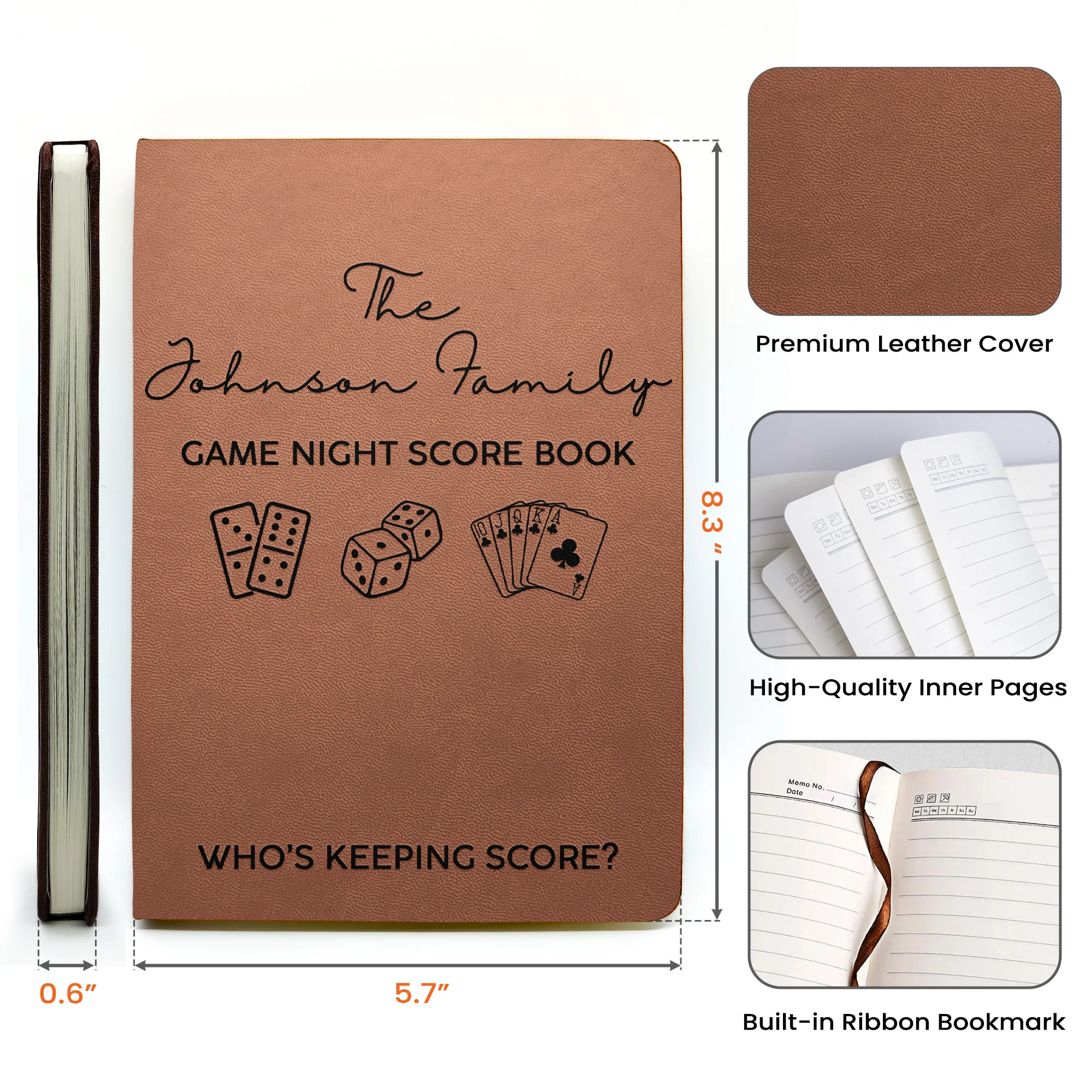 Game Night Score Book For Family, Couples, Grandparents, Board Game Lover - Personalized Leather Journal