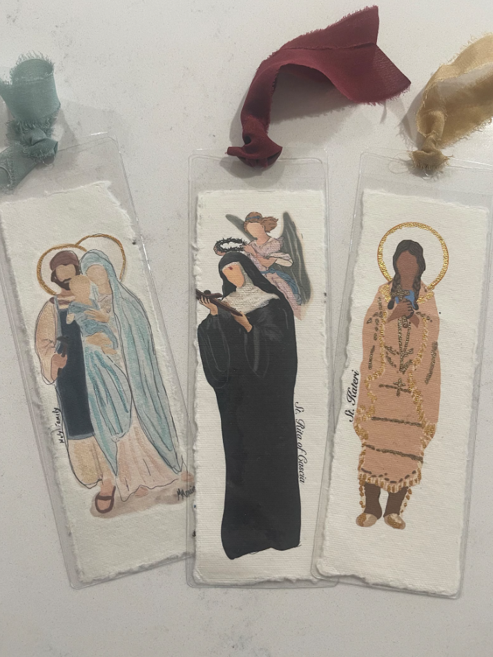 Watercolor Saint Bookmark: Deckled Paper Religious Icon