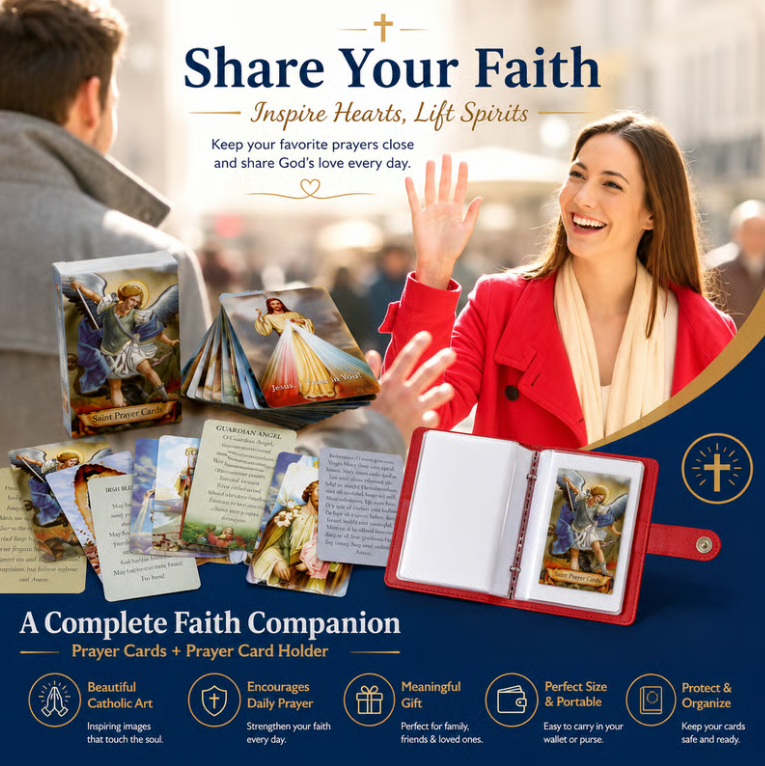 ✝🙏Catholic Faux Leather Holy Card Holder – Pocket Prayer Card Organizer with Snap Closure