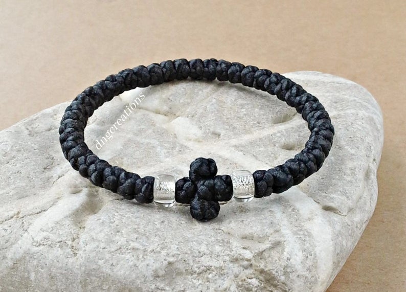 prayer rope, tan komboskini with white beads-PrayerGift