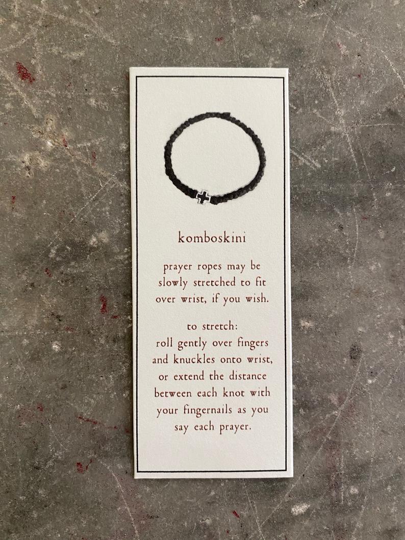 prayer rope, tan komboskini with white beads-PrayerGift