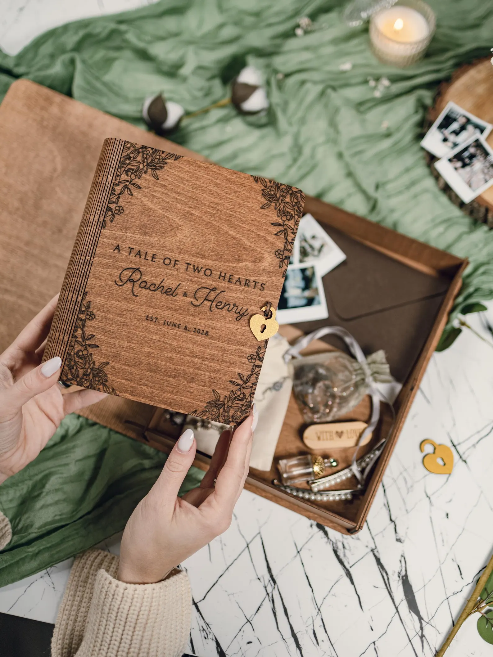 Personalized Memory Book for Couples Wood, Keepsake Chest,gifts