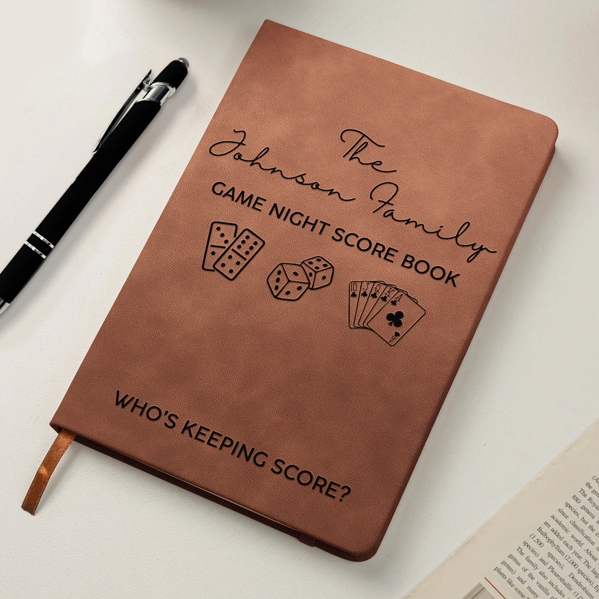 Game Night Score Book For Family, Couples, Grandparents, Board Game Lover - Personalized Leather Journal