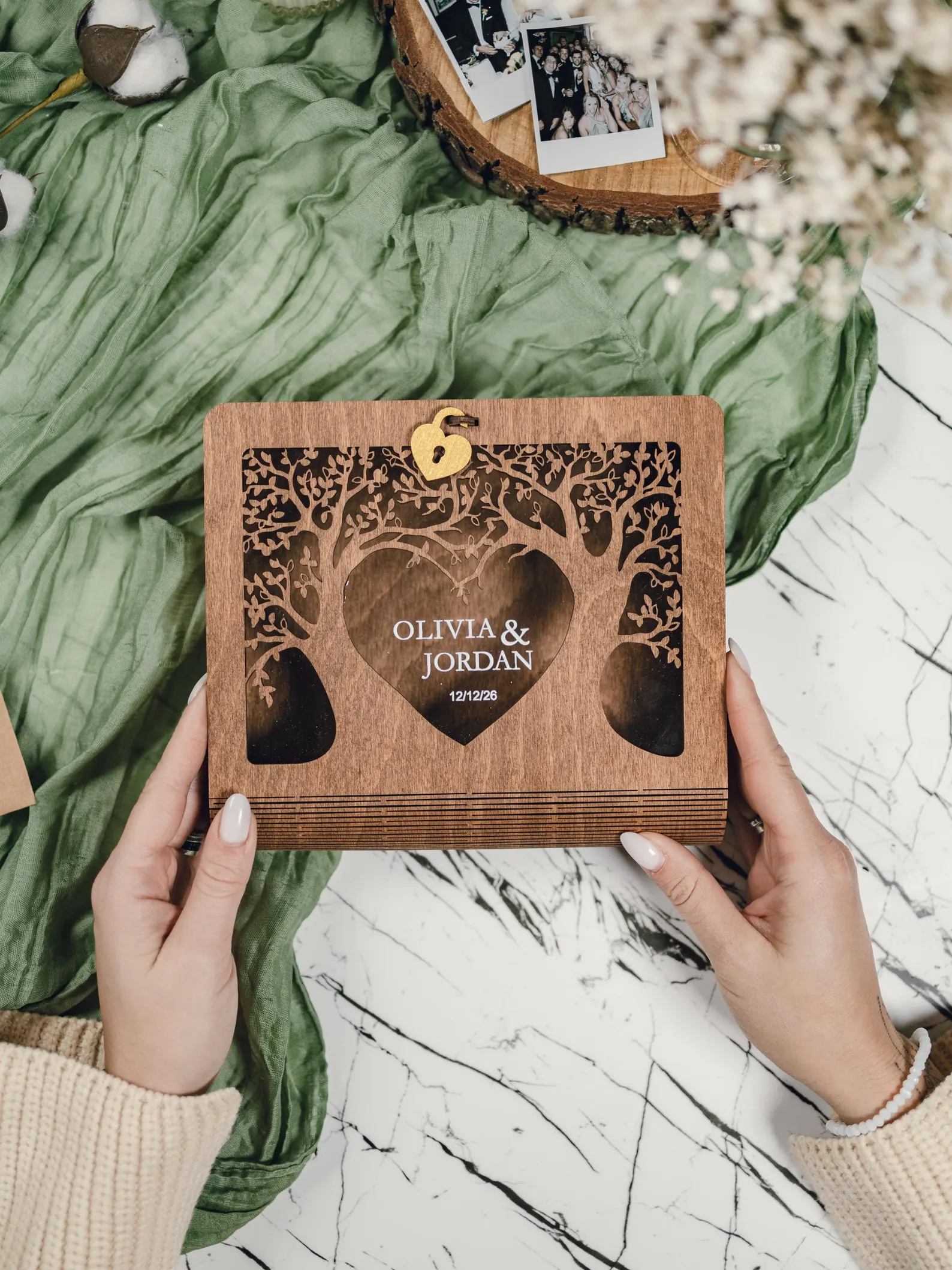 Personalized Memory Book for Couples Wood, Keepsake Chest,gifts