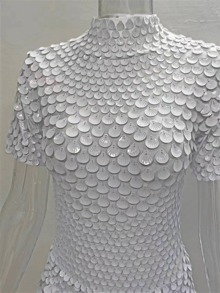 Sexy white shell sequin mini dress, nightclub dance, high-quality performance costume, jumpsuit, birthday dress