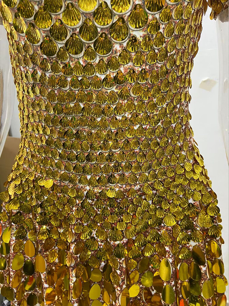 Sexy Gold Shell Sequins Mini Dress Nightclub Dance High Quality Performance Clothing Bodysuit Birthday Dresses