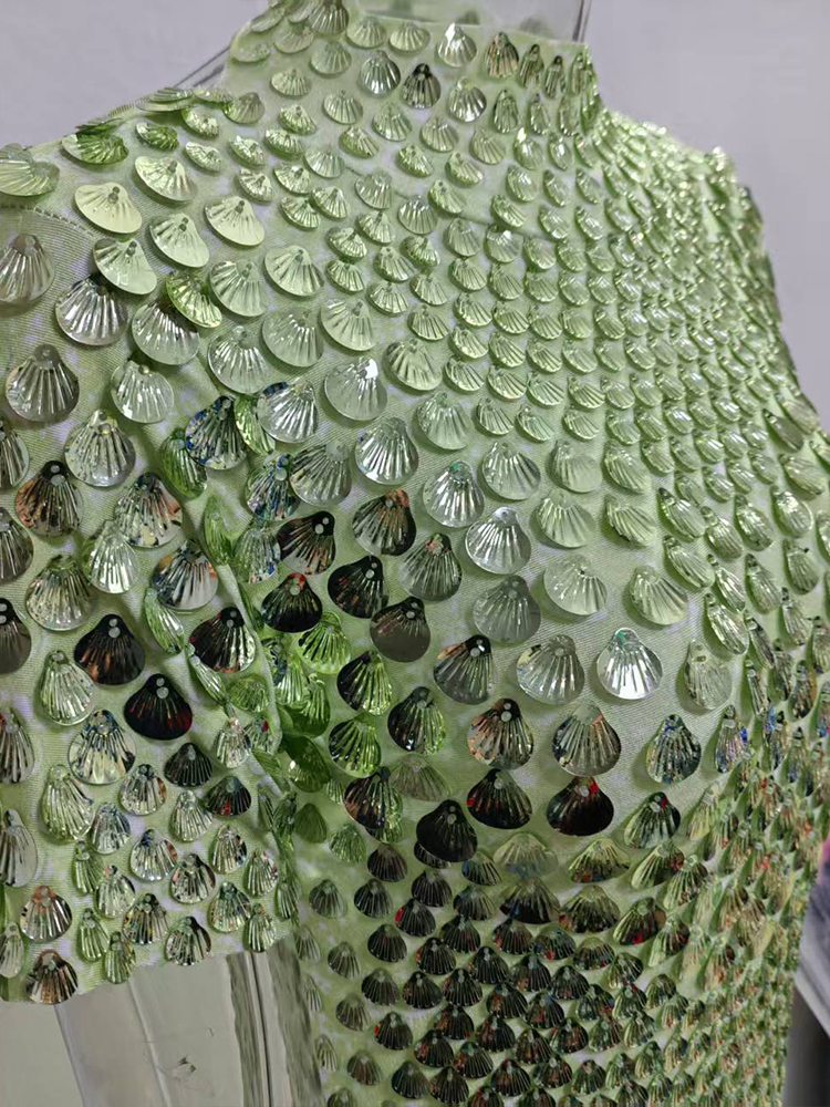Extended 7cm Sexy Colorful light green shell sequin mini dress, nightclub dance, high-quality performance costume, jumpsuit, birthday dress