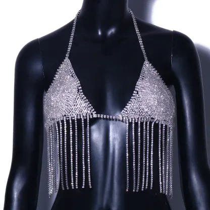 y2k Festival Luxury Rhinestone Bikini Top Women 2023 Sexy Night Club Party Backless Halter Fashion Diamond Tassel Crop Tops