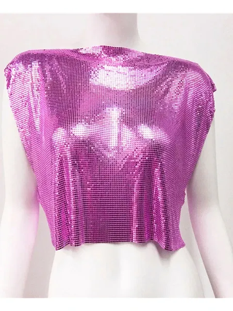 Y2k Shiny Metallic Sequins Festival T- Shirts Crop Tops Sexy Women Sleeveless See Through Glitter Sequin Club Party Rave T Shirt