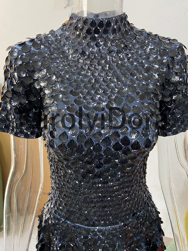 Sexy Black Shell Sequins Mini Dress Nightclub Dance High Quality Performance Clothing Bodysuit Birthday Dresses