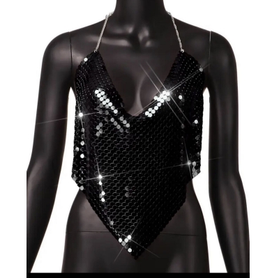 Women's Metal Sequin Crop Top, Stylish Summer Camisole, Flattering Fit Crop Tops, Y2k Clothes, Tank to Women Clothes