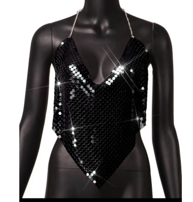 Women's Metal Sequin Crop Top, Stylish Summer Camisole, Flattering Fit Crop Tops, Y2k Clothes, Tank to Women Clothes