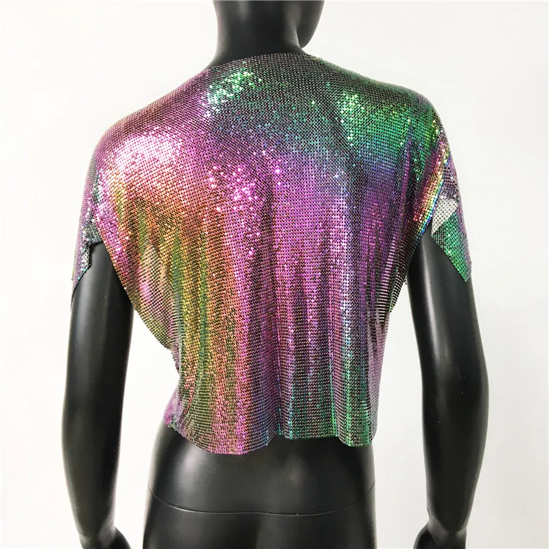 Iridescent Women Sexy Metal Sequins Tops Summer Glitter Beach Bikini Cardigan Cover Up Night Club Party Rave Festival Loose Coat