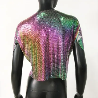 Iridescent Women Sexy Metal Sequins Tops Summer Glitter Beach Bikini Cardigan Cover Up Night Club Party Rave Festival Loose Coat