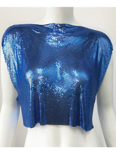 Y2k Shiny Metallic Sequins Festival T- Shirts Crop Tops Sexy Women Sleeveless See Through Glitter Sequin Club Party Rave T Shirt