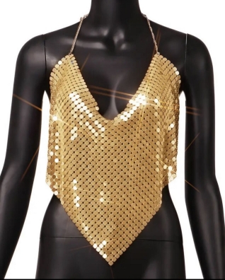 Women's Metal Sequin Crop Top, Stylish Summer Camisole, Flattering Fit Crop Tops, Y2k Clothes, Tank to Women Clothes