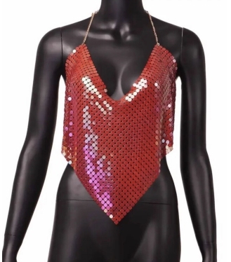 Women's Metal Sequin Crop Top, Stylish Summer Camisole, Flattering Fit Crop Tops, Y2k Clothes, Tank to Women Clothes