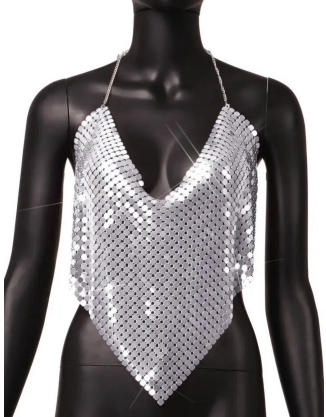 Women's Metal Sequin Crop Top, Stylish Summer Camisole, Flattering Fit Crop Tops, Y2k Clothes, Tank to Women Clothes