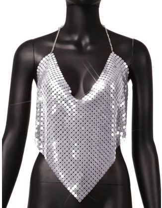 Women's Metal Sequin Crop Top, Stylish Summer Camisole, Flattering Fit Crop Tops, Y2k Clothes, Tank to Women Clothes