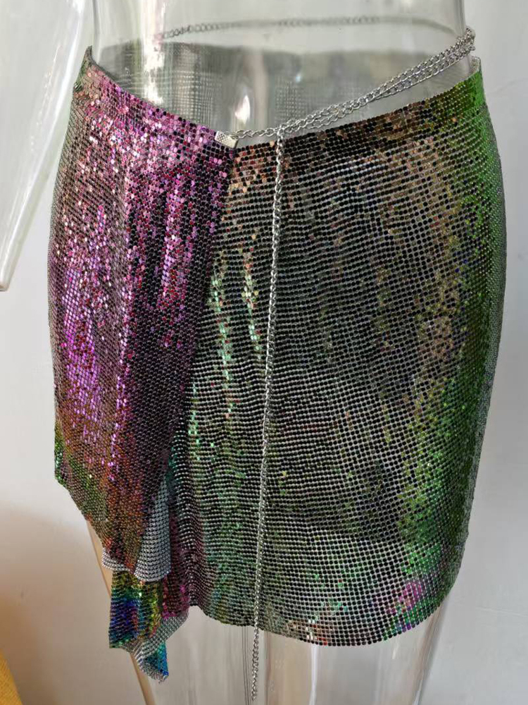 iridescent Cross border New Product Fashion Set Skirt Metal sequin Strap Skirt Set Sexy European and American Spicy Girl Two Piece Set for Women