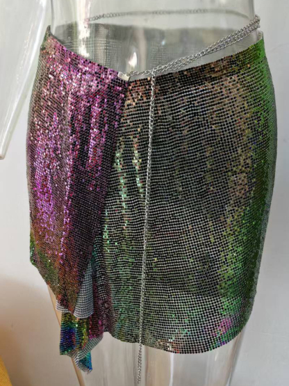 iridescent Cross border New Product Fashion Set Skirt Metal sequin Strap Skirt Set Sexy European and American Spicy Girl Two Piece Set for Women