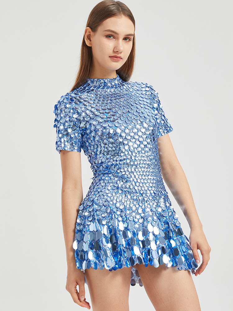 XXXL Sexy Lake Blue Shell Sequins Mini Dress Nightclub Dance High Quality Performance Clothing Bodysuit Birthday Red Dresses