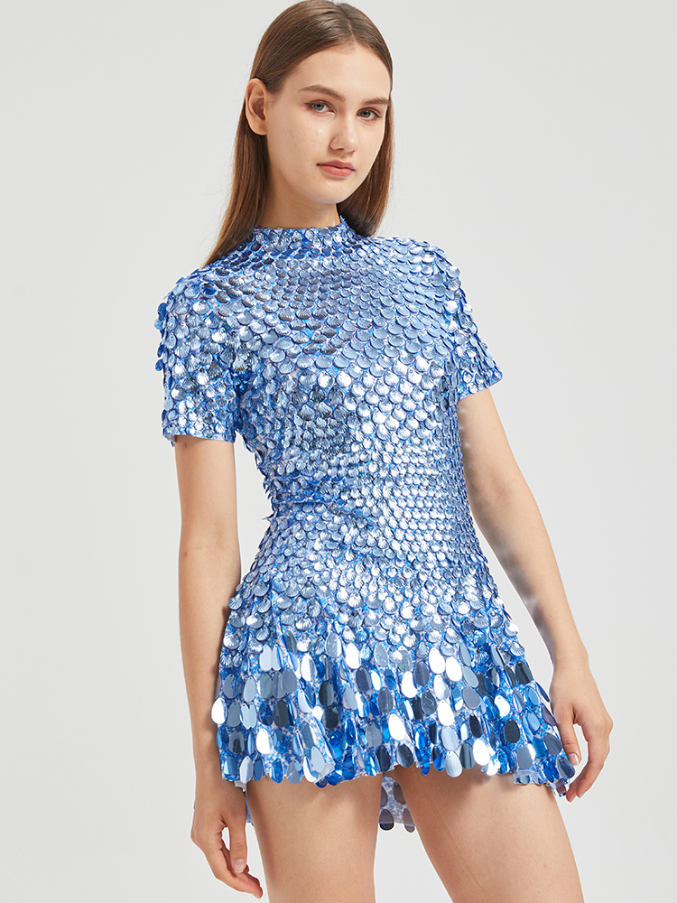XXXL Sexy Lake Blue Shell Sequins Mini Dress Nightclub Dance High Quality Performance Clothing Bodysuit Birthday Red Dresses