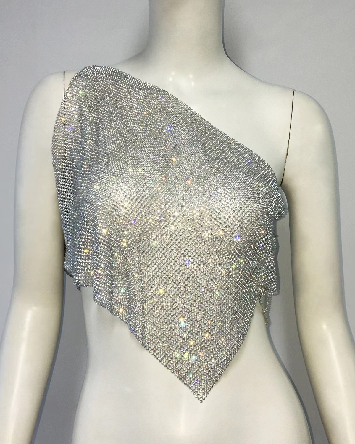 Silver metal mesh diamond top, personalized and fashionable diagonal s