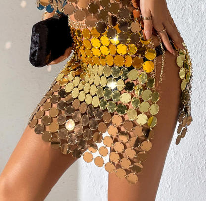 golden Cross border nightclub casual splicing acrylic sequin skirt from Europe and America