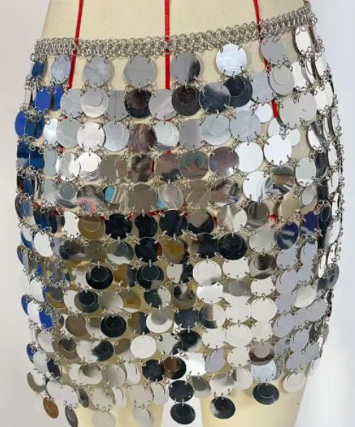 silver y2k see through metal sequin mini skirt women Summer beach club party skirt pencil skirts woman 2025 rave festival clothing