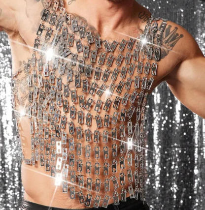 European And American Fashion Heavy-Duty Acrylic Mirrored Men'S Vest Handcrafted Diamond-Encrusted Openwork Dazzling Jacket