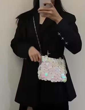 white Handbags For Women PVC Sequins Chain Woven Bag Women Hollow Evening Bags Purses And Handbags