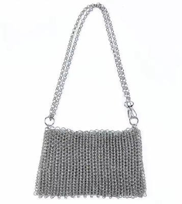 silver New Product: Metal Shiny Handwoven Lock, Bright Bead, Fish Scale Hollow out Phone Chain, Underarm Crossbody Bag