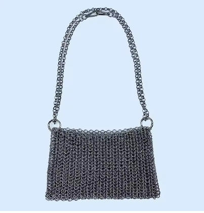 black New Product: Metal Shiny Handwoven Lock, Bright Bead, Fish Scale Hollow out Phone Chain, Underarm Crossbody Bag
