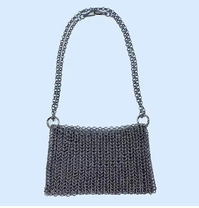 black New Product: Metal Shiny Handwoven Lock, Bright Bead, Fish Scale Hollow out Phone Chain, Underarm Crossbody Bag